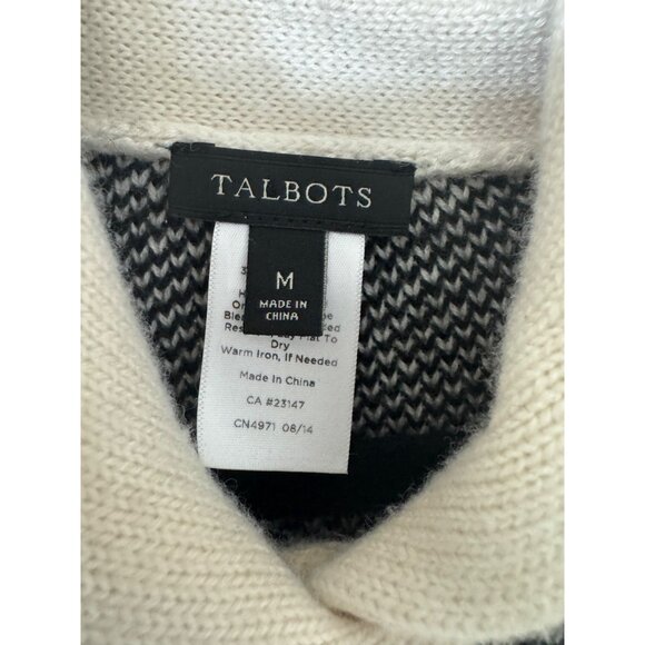Talbots Lambswool Black Creme Buffalo‎ Check Plaid Poncho Size M Cape Sweater - Picture 5 of 6